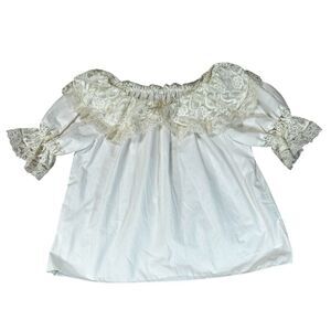 VTG Square Up Fashions Lace Peasant Blouse Cottagecore Off Shoulder Boho Top L